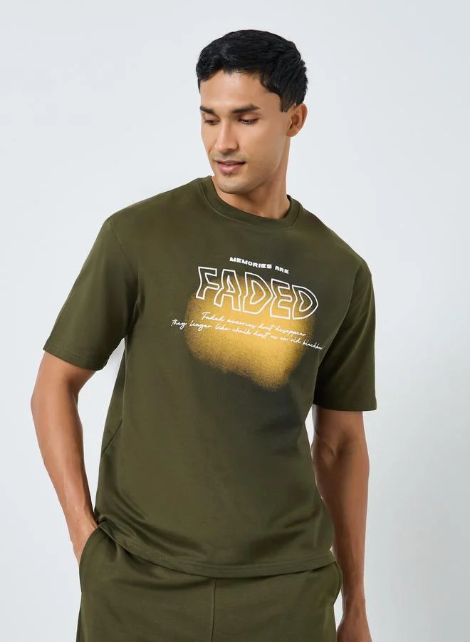 Styli Men Olive Green T-Shirt and Trousers Co-Ords